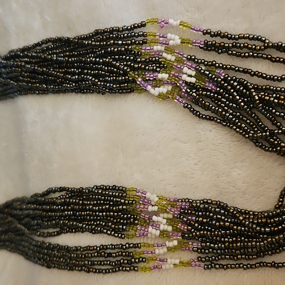 Vtg HANDMADE Multicolor Oil Spill Bead Woven Multi-strand Long Necklace - Picture 7 of 7